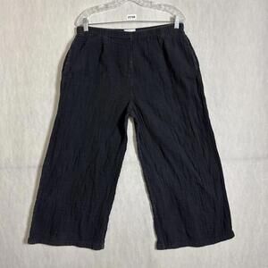 Honest Cotton Women's L/XL Black Pull On Wide Leg Cropped Elastic Waist Pants